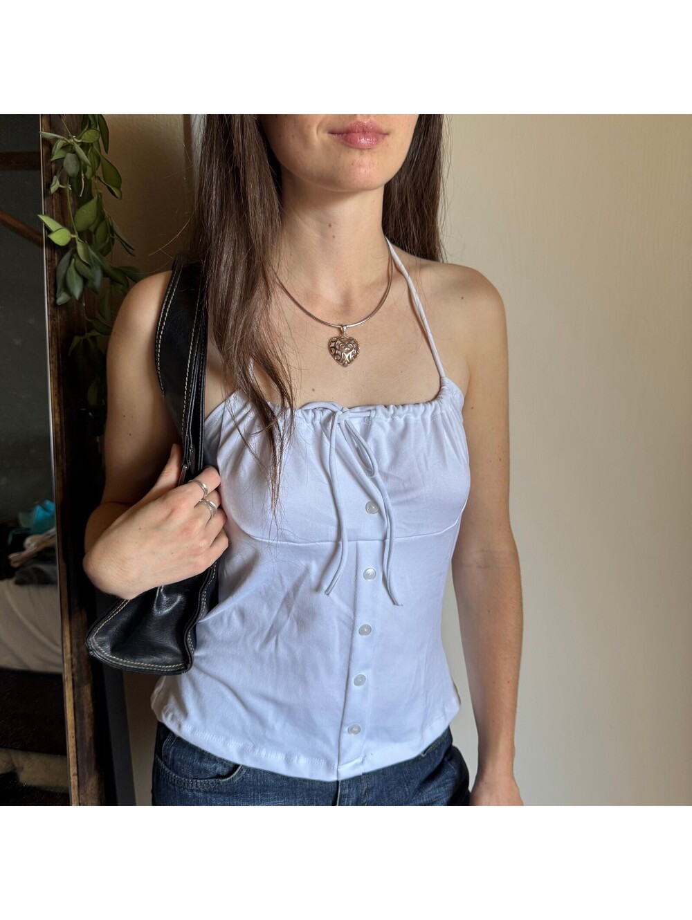 Vintage Y2K White Halter Tie Front Tank Top